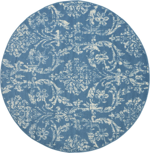 2' X 4' Blue Damask Power Loom Area Rug